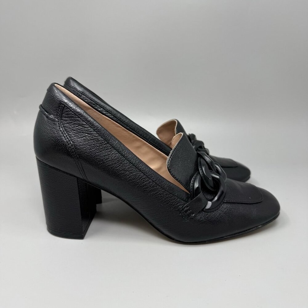 Cole Haan Chrystie Square Chain Loafer Women's 8 Black Leather Block Heel W27271
